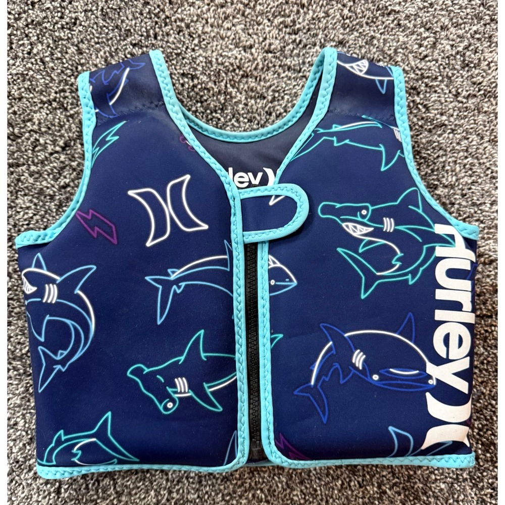 Hurley Kids Shark Print Neoprene Swim Vest Navy Blue Size M 4-6 Years 164501G